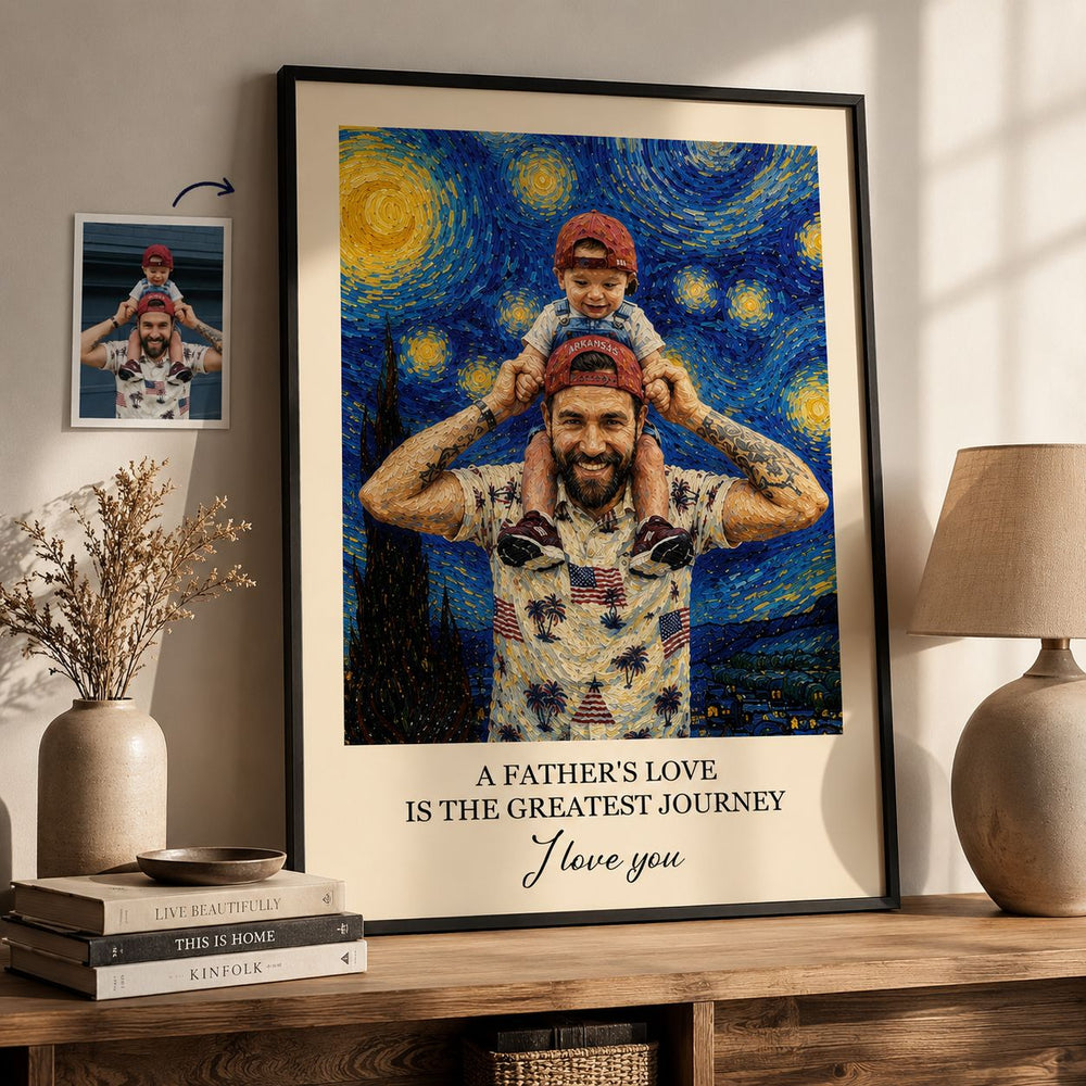 Custom Photo Van Gogh Art Father's Day Gift For Dad, Husband - Personalized Poster | Unique Personalized Wall Decor
