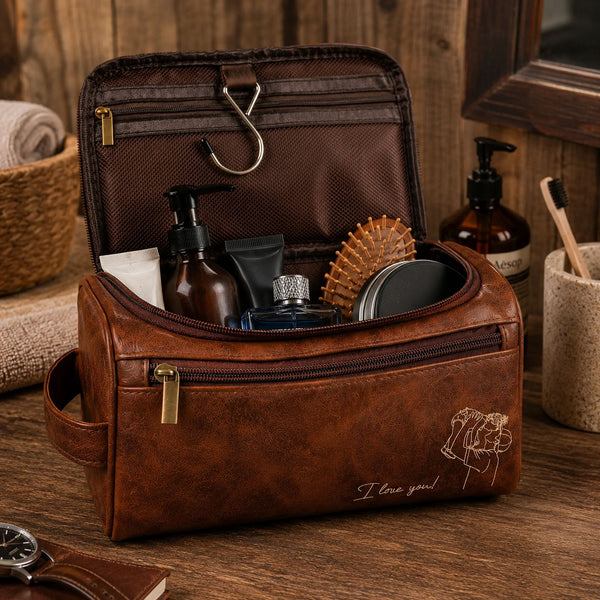 Custom Photo Sketch Line Art Father's Day - Personalized Toiletry Bag | Custom Dad Travel Gift