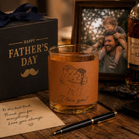 Custom Photo Sketch Line Art Father's Day - Personalized Whiskey Glass