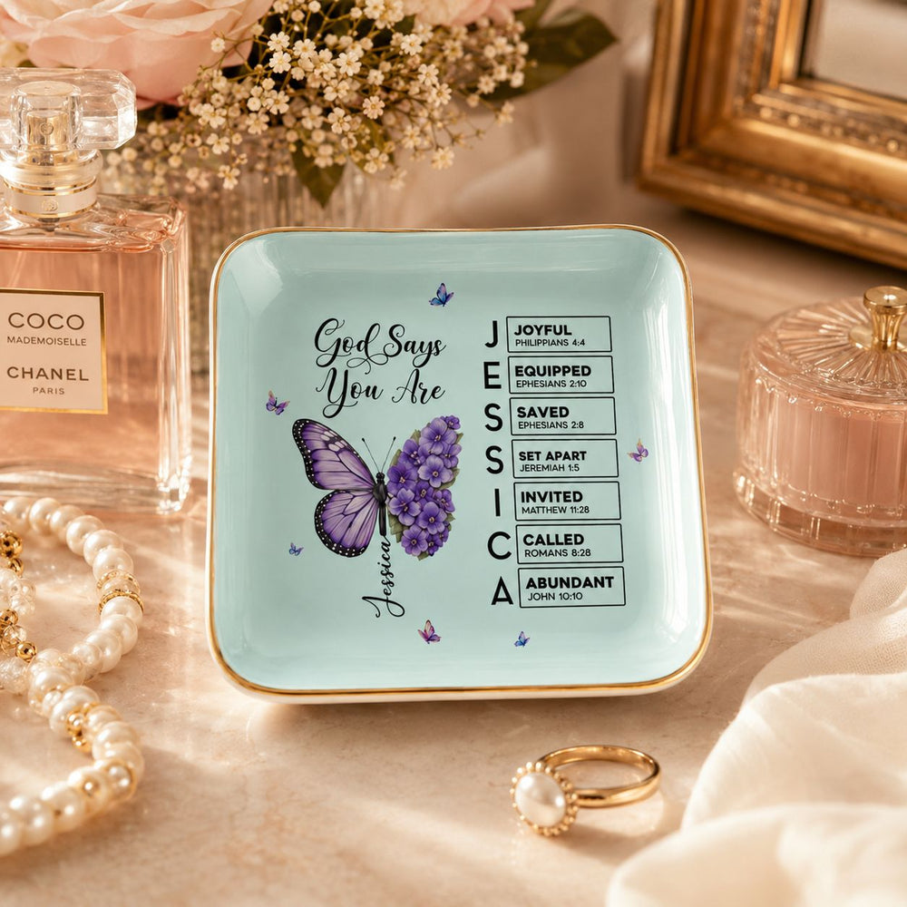 Butterfly Birth Flower Gift For Self, Friend, Daughter - Personalized Jewelry Dish | Cute Floral Gift