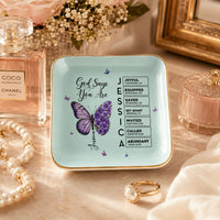 Butterfly Birth Flower Gift For Self, Friend, Daughter - Personalized Jewelry Dish | Cute Floral Gift
