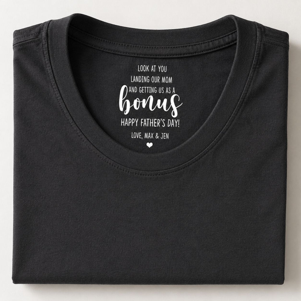 Look At You Landing Our Mom And Getting Us As A Bonus - Personalized Shirt | Funny Bonus Dad Gift