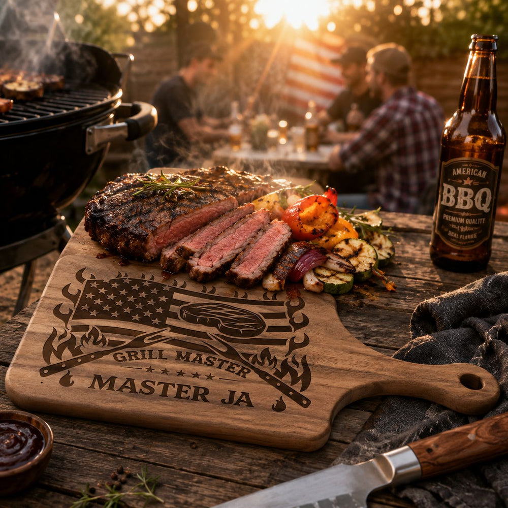 Grill Master King Of BBQ Custom Name - Personalized Cutting Board