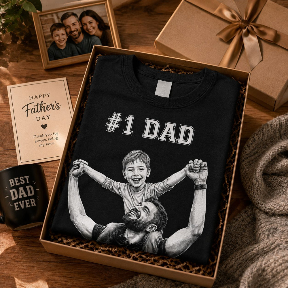 Custom Photo #1 Dad Sketch Line Art - Personalized Shirt