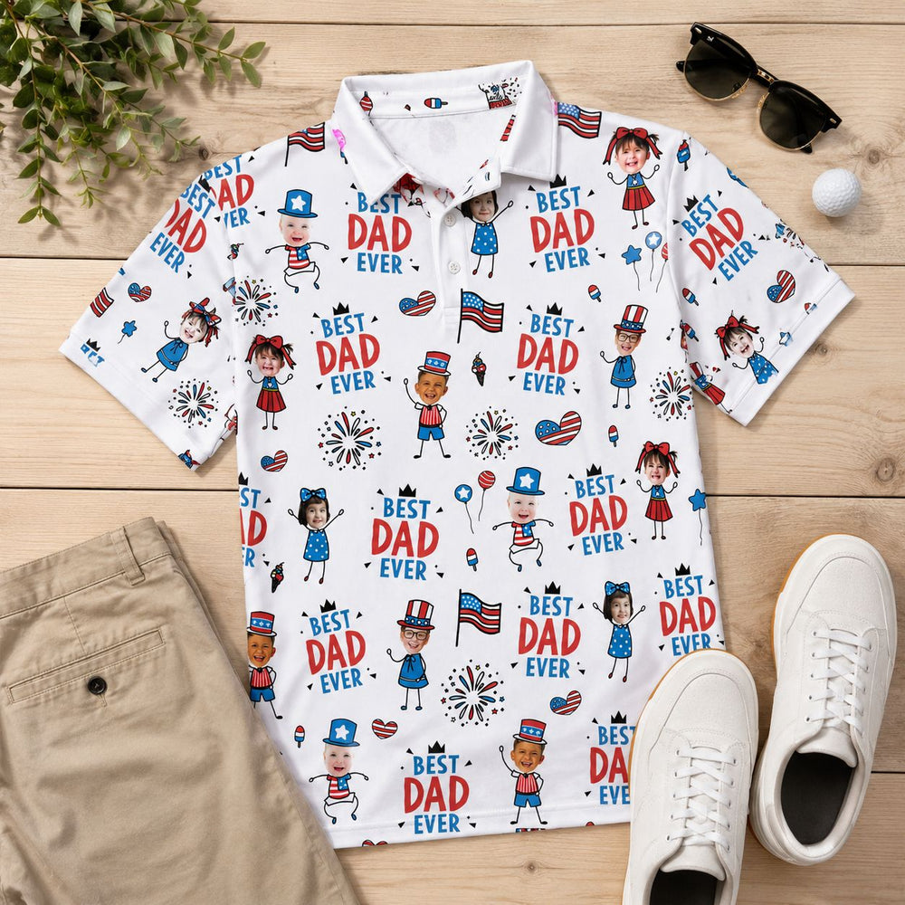 Best Dad Ever USA Flag - Personalized Polo Shirt | Custom American Flag Father’s Day Golf Polo