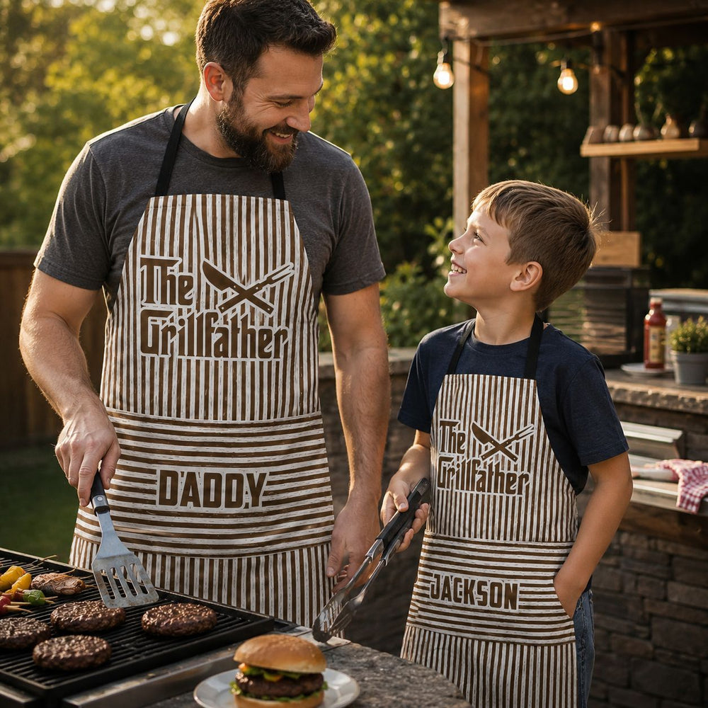 The Grillfather Custom Name Striped Pattern Father's Day Gift For Dad, Husband - Personalized Apron | Gift For Grill Masters