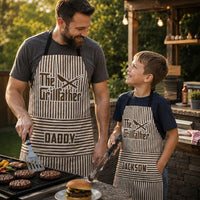 The Grillfather Custom Name Striped Pattern Father's Day Gift For Dad, Husband - Personalized Apron | Gift For Grill Masters