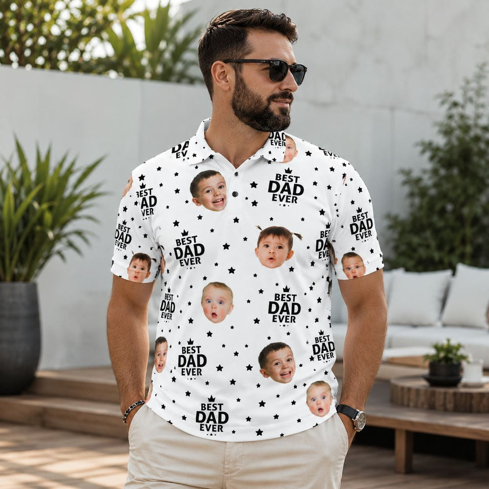 Best Dad Ever Custom Cute Kid Face Father's Day - Personalized Polo Shirt | Funny Dad Gift
