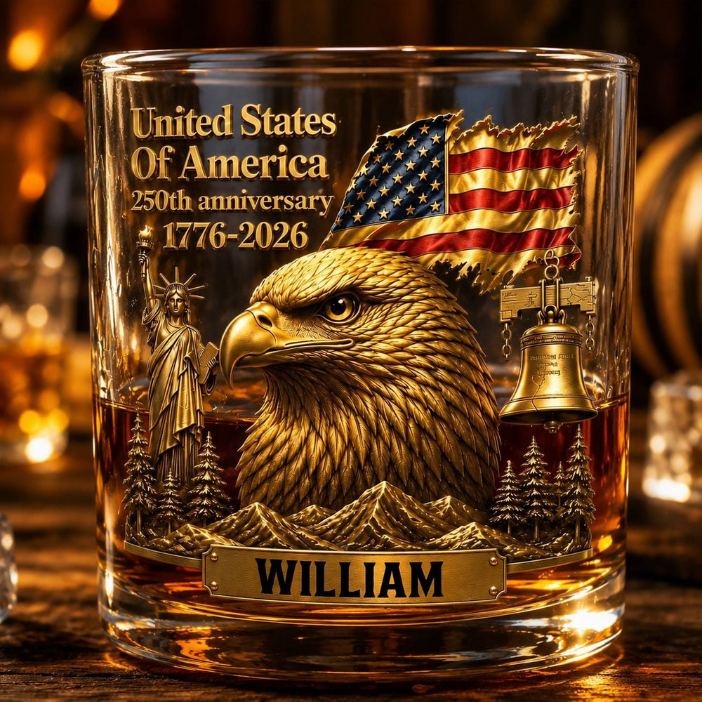 250th Anniversary - Personalized Whiskey Glass | Patriotic Bar Gift
