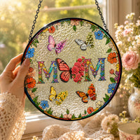 Butterfly Birth Flower Gift For Mom - Personalized Window Hanging Suncatcher | Floral Mom Gift