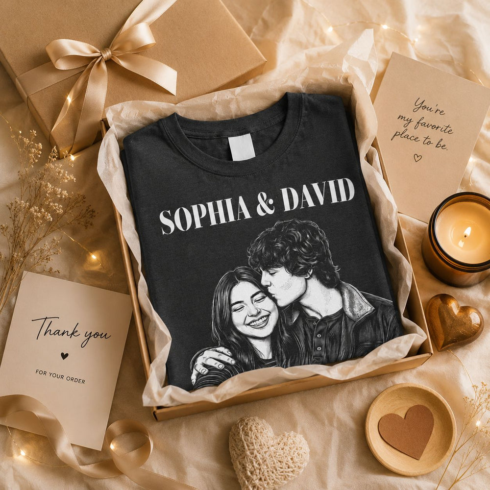 Custom Photo Couple Sketch Line Art - Personalized Shirt