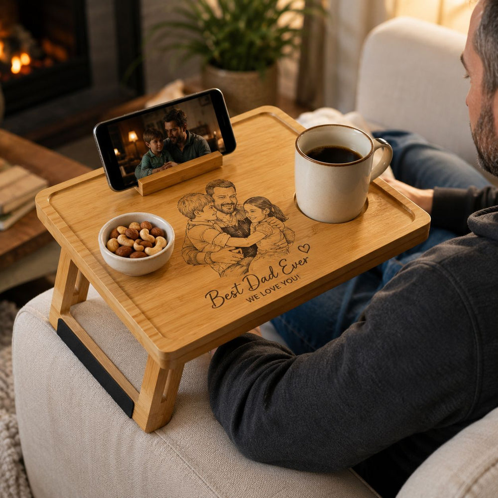 We Love You Dad Sketch Line Art Father's Day Gift For Husband - Personalized Couch Arm Table | Meaningful Gift From Kids & Wife