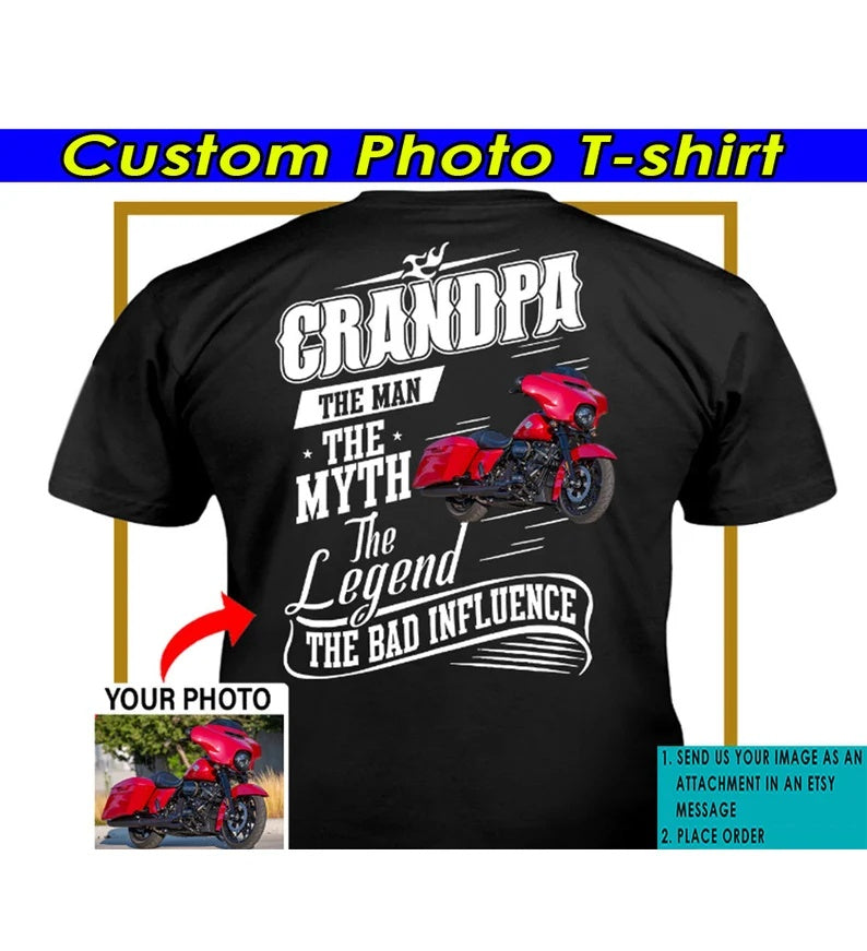 Funny Personalized Motorcycle T-Shirt – Cool Gift for Biker Grandpa, Custom Touring Bagger Bike Tee - PSMN2DTS000023