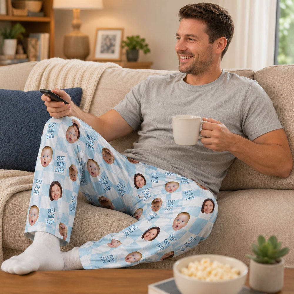 Best Dad Ever Custom Baby Photo Retro - Personalized Lounge Pants