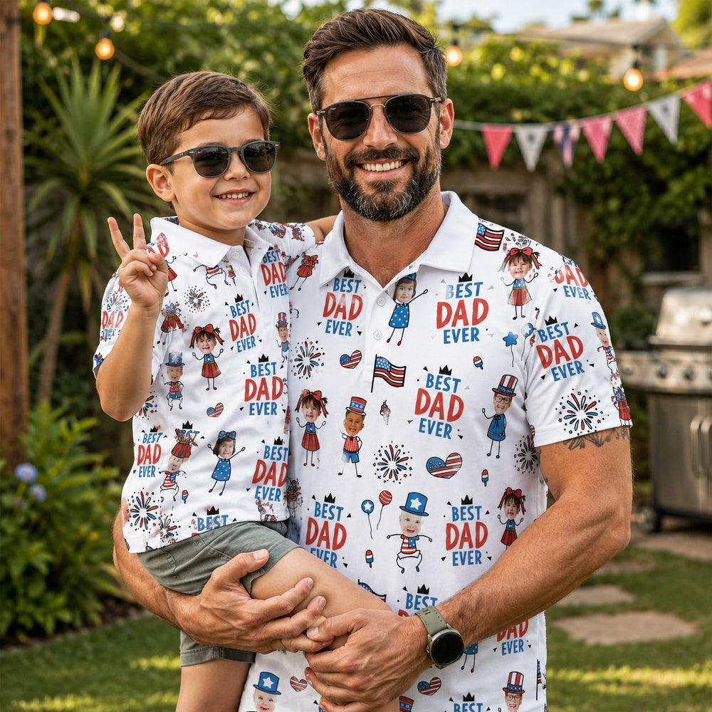 Best Dad Ever USA Flag - Personalized Polo Shirt | Custom American Flag Father’s Day Golf Polo