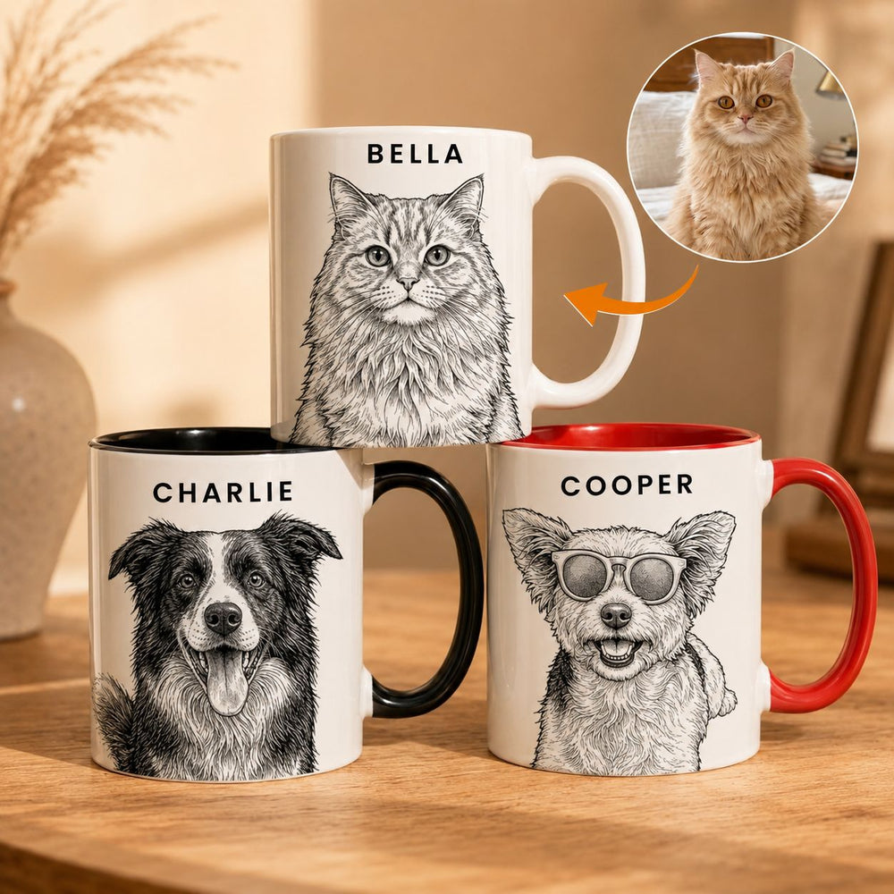Pet Portrait Sketch Line Art For Him For Her - Personalized Mug | Custom Pet Lover Gift