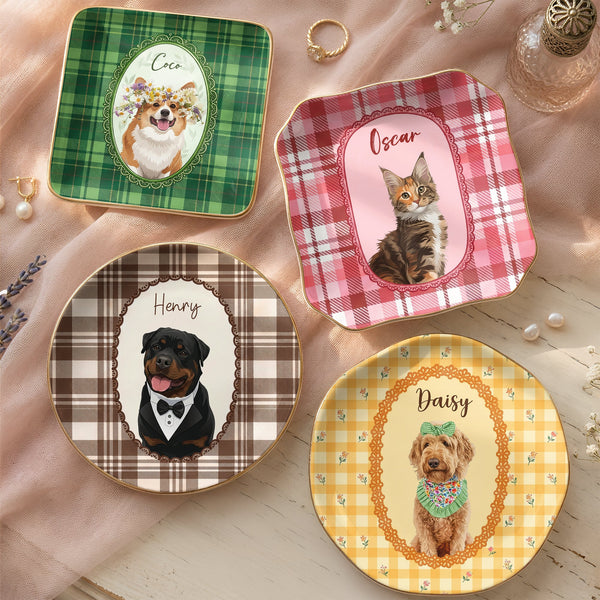 Personalized Cartoon Pet Photo Jewelry Dish – Custom Vintage Dog & Cat Mom Ceramic Ring Tray