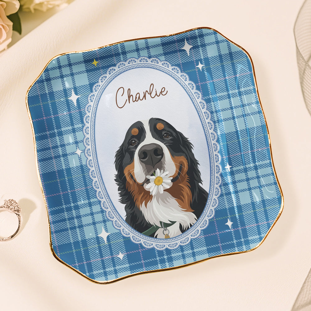 Personalized Cartoon Pet Photo Jewelry Dish – Custom Vintage Dog & Cat Mom Ceramic Ring Tray