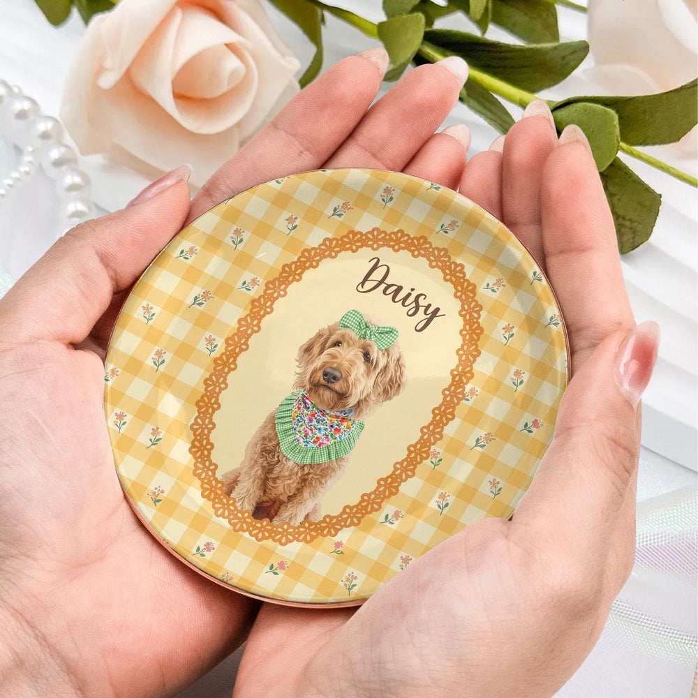 Personalized Cartoon Pet Photo Jewelry Dish – Custom Vintage Dog & Cat Mom Ceramic Ring Tray