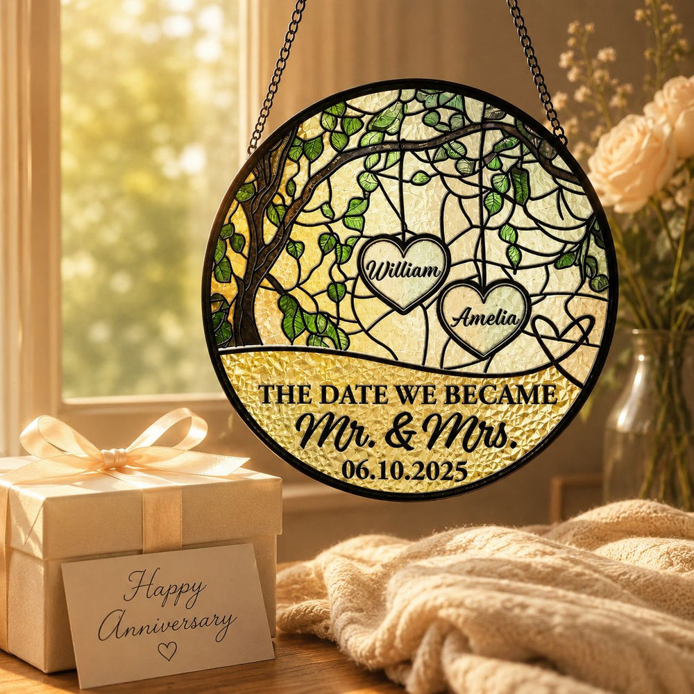 The Date We Became Mr. & Mrs. - Personalized Window Hanging Suncatcher
