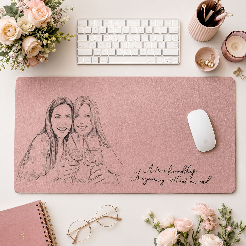 Friendship Custom Photo Sketch Line Art - Personalized Desk Mat
