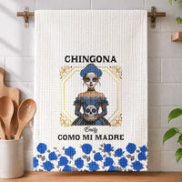 Personalized Chingona Como Mi Madre Kitchen Towel – Custom Name Latina Sugar Skull Tea Towel Gift for Mom