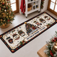 Personalized 250 Years of Freedom Christmas Runner Rug, Custom Family Name Non-Slip Holiday Floor Mat