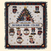 Personalized 250 Years of Freedom Christmas Blanket, Custom Family Name Woven Throw