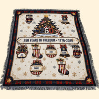 Personalized 250 Years of Freedom Christmas Blanket, Custom Family Name Woven Throw
