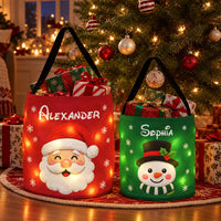 Personalized Christmas LED Light-Up Gift Bag, Custom Santa Sack with Name, Holiday Goodie Basket for Kids