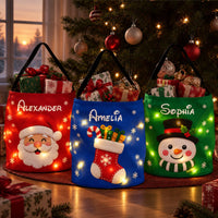 Personalized Christmas LED Light-Up Gift Bag, Custom Santa Sack with Name, Holiday Goodie Basket for Kids