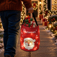 Personalized Christmas LED Light-Up Gift Bag, Custom Santa Sack with Name, Holiday Goodie Basket for Kids