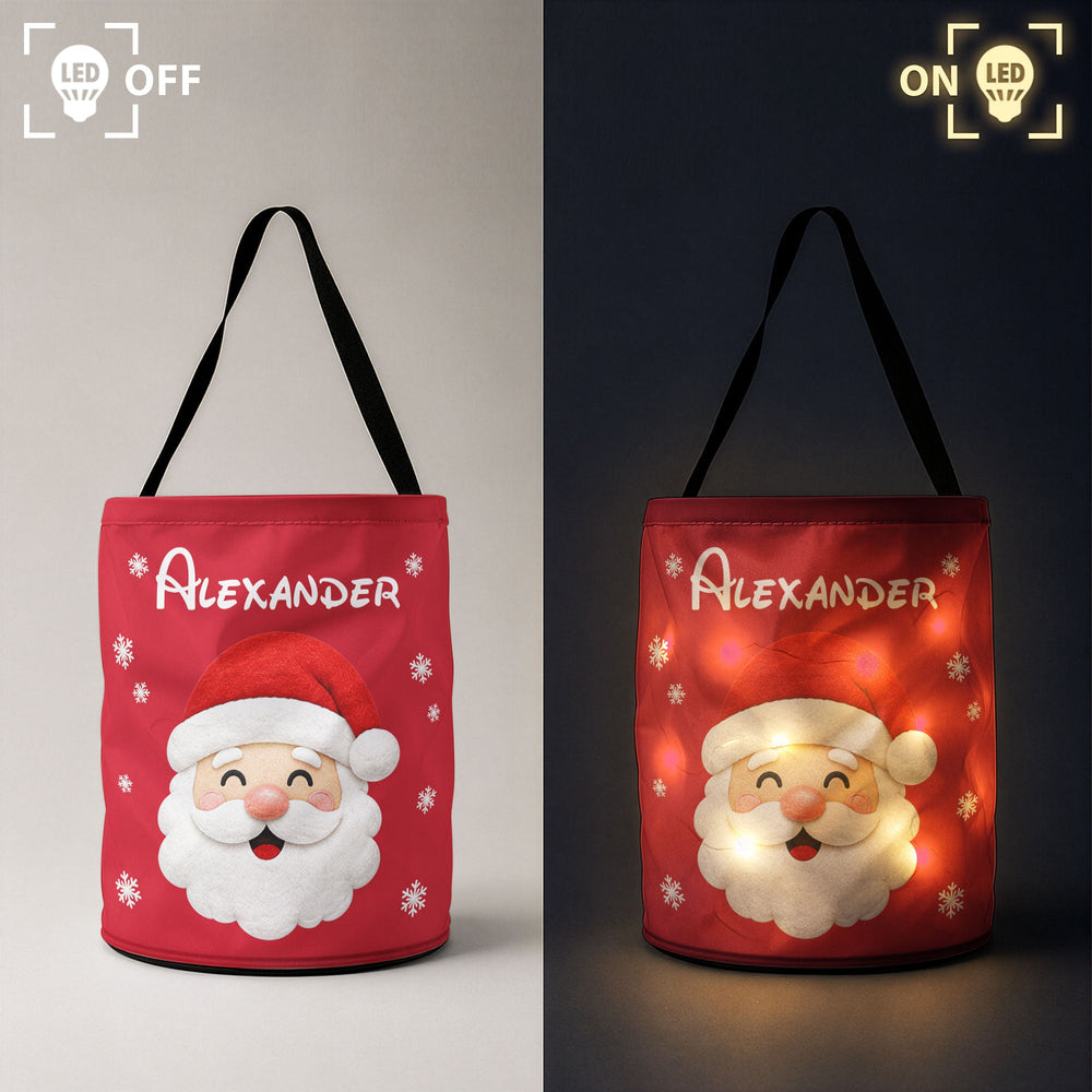 Personalized Christmas LED Light-Up Gift Bag, Custom Santa Sack with Name, Holiday Goodie Basket for Kids