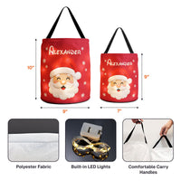 Personalized Christmas LED Light-Up Gift Bag, Custom Santa Sack with Name, Holiday Goodie Basket for Kids