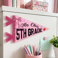 Personalized Colorful Teacher Grade & Name Pennant – Custom Acrylic Magnet Gift