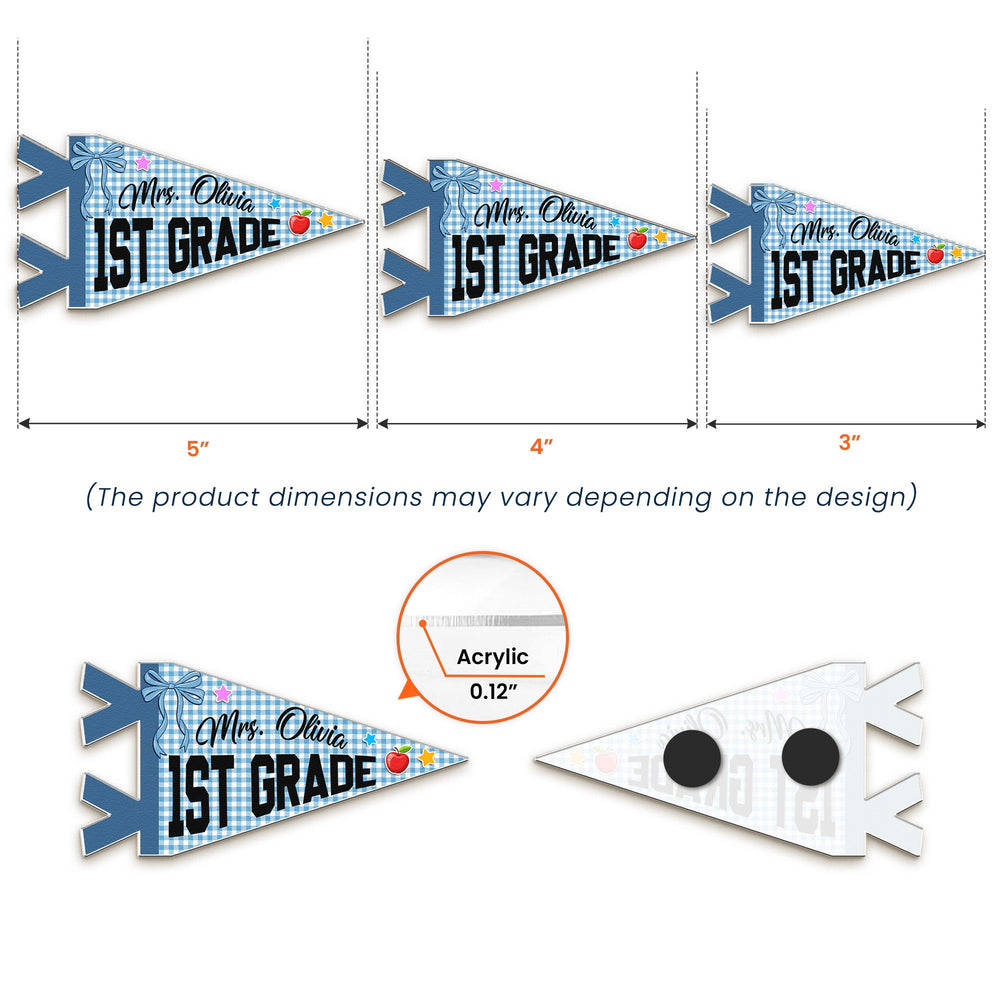 Personalized Colorful Teacher Grade & Name Pennant – Custom Acrylic Magnet Gift