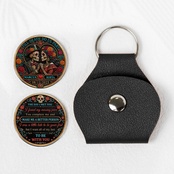 Personalized Photo Sugar Skull Pocket Hug – Custom Couple Anniversary Keychain Gift