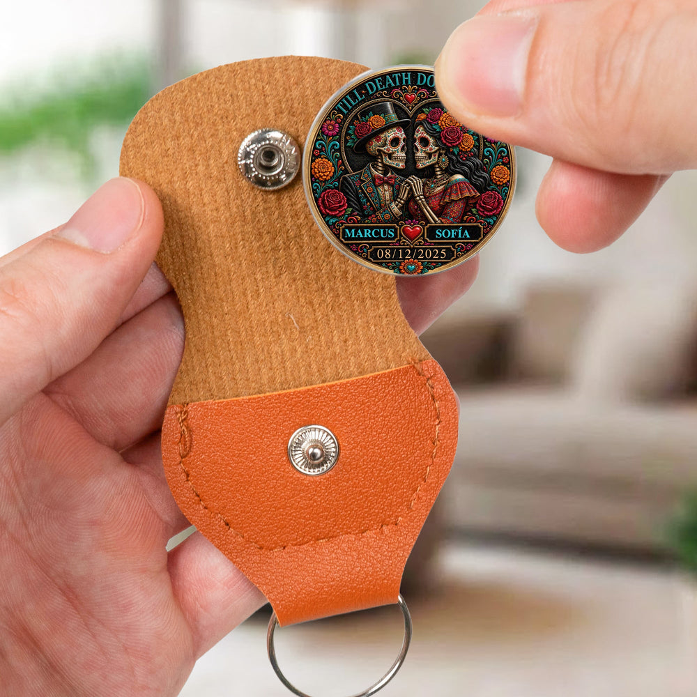 Personalized Photo Sugar Skull Pocket Hug – Custom Couple Anniversary Keychain Gift