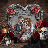 Personalized Day Of The Dead Couple Portrait Slate Garden Stone – Custom Hasta La Muerte Gift