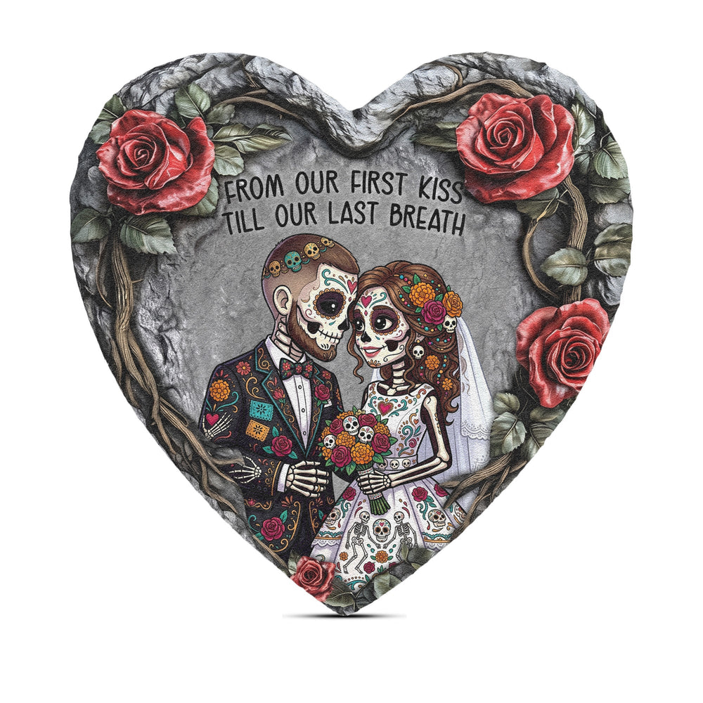 Personalized Day Of The Dead Couple Portrait Slate Garden Stone – Custom Hasta La Muerte Gift