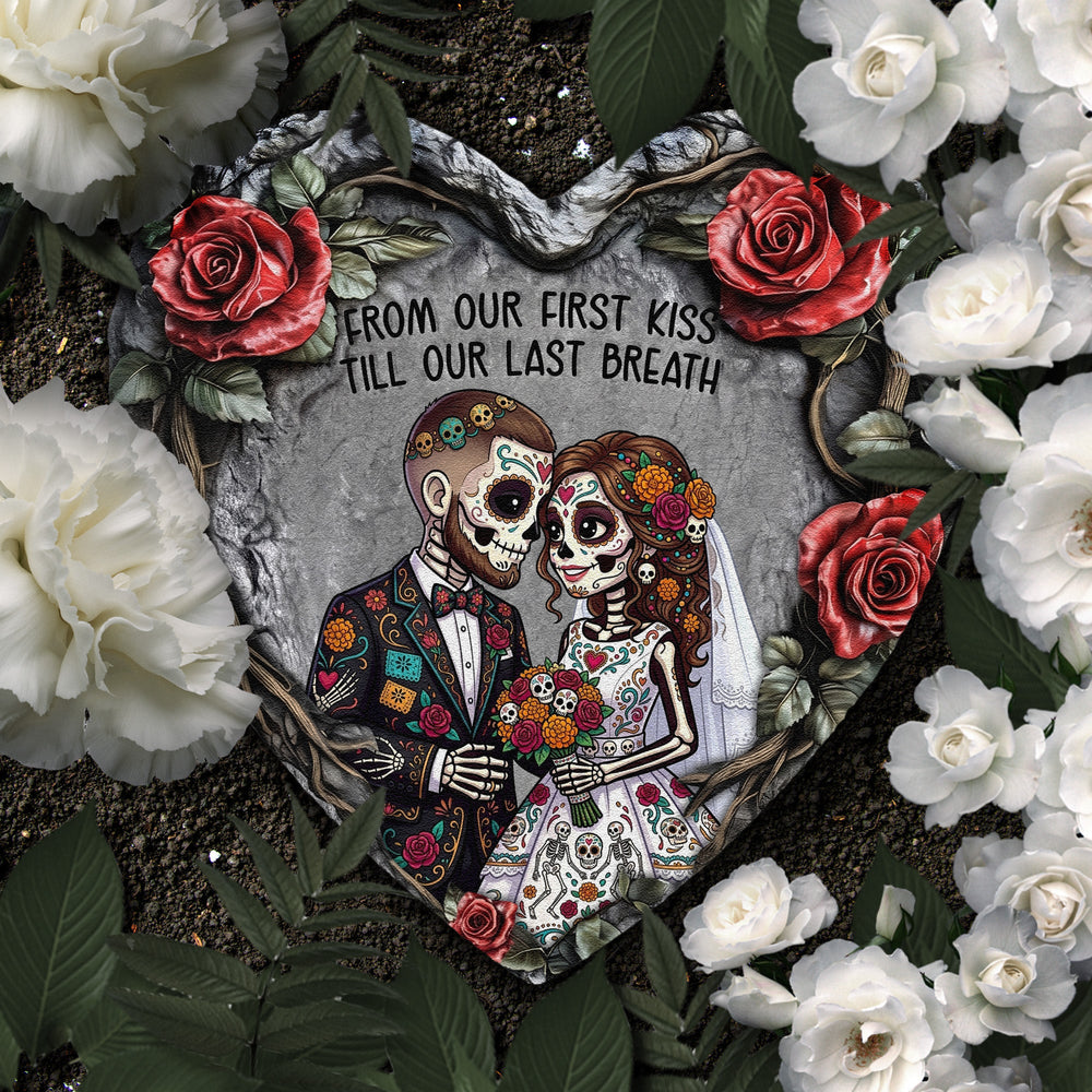 Personalized Day Of The Dead Couple Portrait Slate Garden Stone – Custom Hasta La Muerte Gift