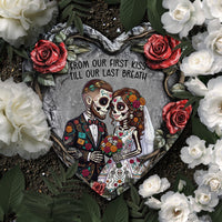 Personalized Day Of The Dead Couple Portrait Slate Garden Stone – Custom Hasta La Muerte Gift