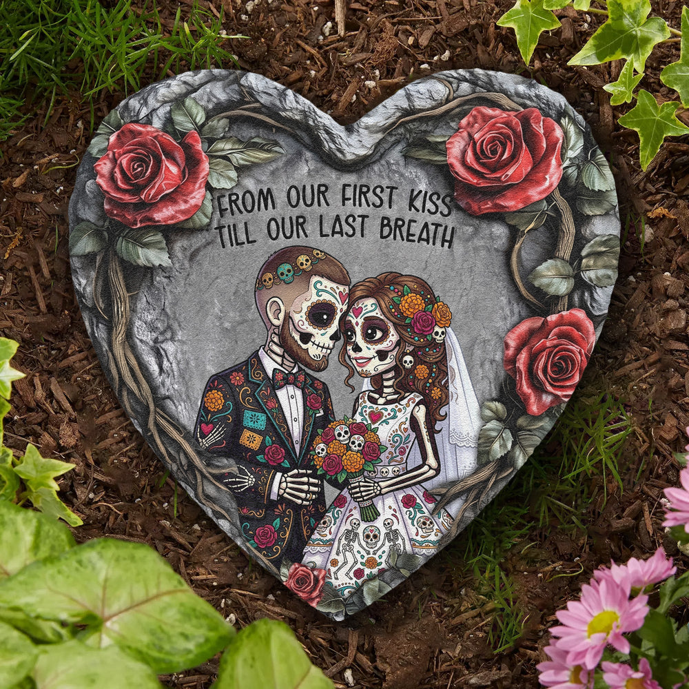 Personalized Day Of The Dead Couple Portrait Slate Garden Stone – Custom Hasta La Muerte Gift
