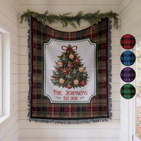 Personalized Christmas Tree Woven Blanket - Custom Family Name Throw
