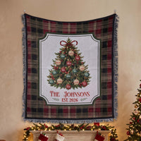 Personalized Christmas Tree Woven Blanket - Custom Family Name Throw