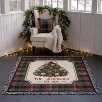 Personalized Christmas Tree Woven Blanket - Custom Family Name Throw