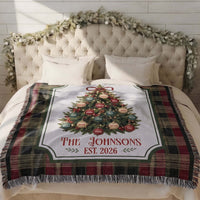 Personalized Christmas Tree Woven Blanket - Custom Family Name Throw