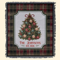 Personalized Christmas Tree Woven Blanket - Custom Family Name Throw