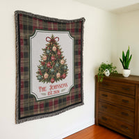 Personalized Christmas Tree Woven Blanket - Custom Family Name Throw