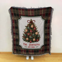 Personalized Christmas Tree Woven Blanket - Custom Family Name Throw